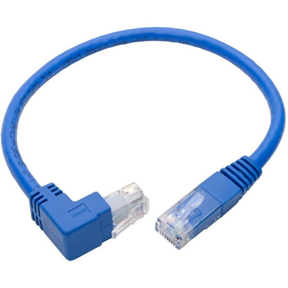 Câble de raccordement UTP Cat6 coudé vers le haut Tripp Lite par Eaton (RJ45) - 1 pi, M/M, Gigabit, moulé, bleu N204-001-BL-UP
