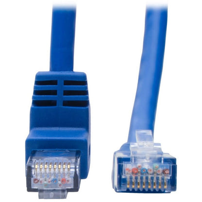 Câble de raccordement UTP Cat6 coudé vers le haut Tripp Lite par Eaton (RJ45) - 1 pi, M/M, Gigabit, moulé, bleu N204-001-BL-UP