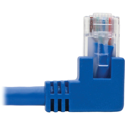 Câble de raccordement UTP Cat6 coudé vers le haut Tripp Lite par Eaton (RJ45) - 1 pi, M/M, Gigabit, moulé, bleu N204-001-BL-UP