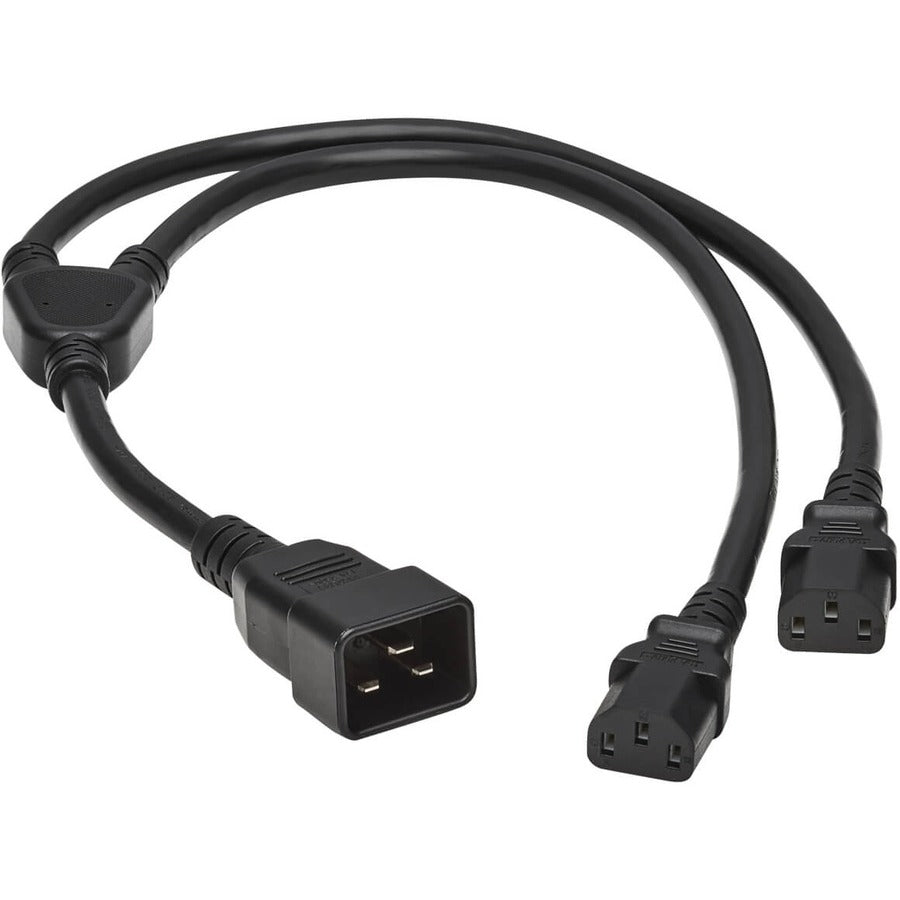 Câble répartiteur en Y pour cordon d'alimentation Tripp Lite de 2 pieds C20 vers 2xC13, robuste, 15 A, 14 AWG, 2 pi, P032-002-2C13