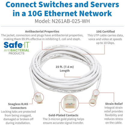 Câble réseau UTP Cat.6a Safe-IT N261AB-025-WH de Tripp Lite N261AB-025-WH