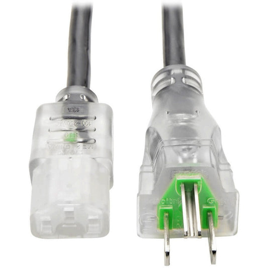 Câble d'alimentation pour ordinateur Tripp Lite 10 pieds Câble médical hospitalier 5-15P vers C13 Transparent 10A 18AWG 10' P006-010-HG13CL