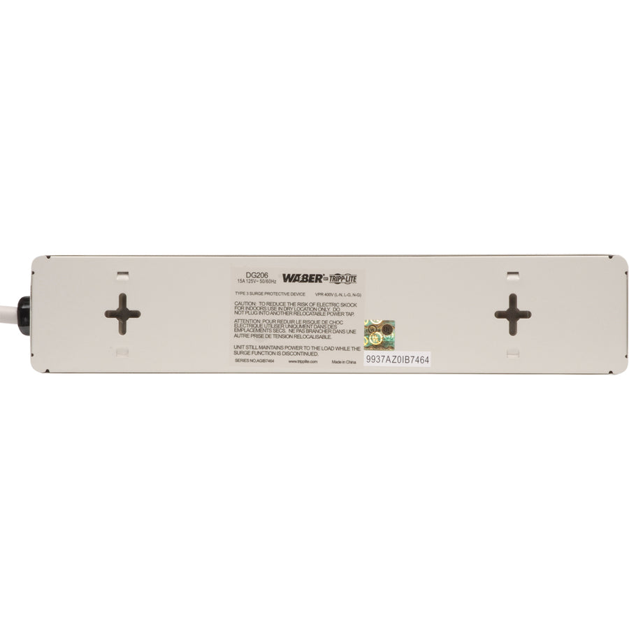 Multiprise triphasée Waber avec parasurtenseur 6 prises, cordon de 6 pi, 1 050 joules DG206