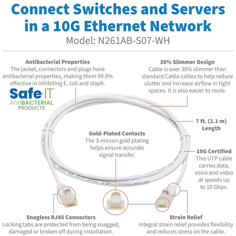 Tripp Lite Safe-IT N261AB-S07-WH Cat.6a UTP Network Cable N261AB-S07-WH