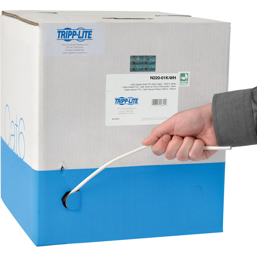 Câble PVC CMR 24AWG Cat6 Gigabit multibrin Tripp Lite par Eaton, blanc, 1000 pi N220-01K-WH