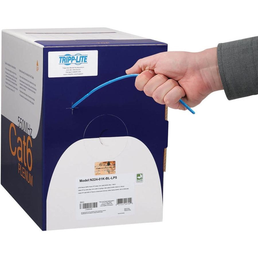 Câble Ethernet Cat6 Tripp Lite par Eaton - CMP-LP 0,5 A Plenum, bleu, 1000 pi. N224-01K-BL-LP5