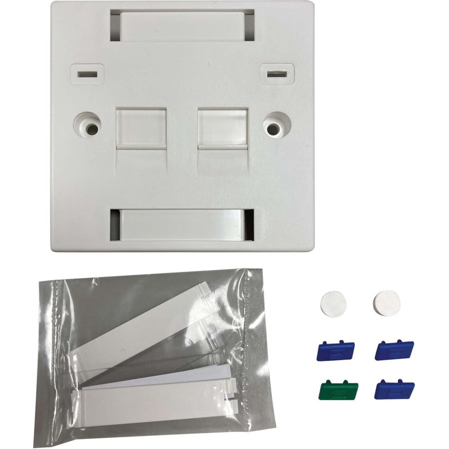 Tripp Lite by Eaton 2-Port UK-Style Keystone Wall Plate, Unloaded Shuttered Module, Icon Tabs, White N042U-W02-ST