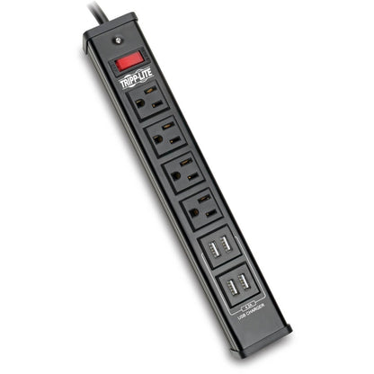 Multiprise avec parasurtenseur Tripp Lite, 4 prises, 4 ports de chargement USB, cordon de 6 pieds - 4 x NEMA 5-15R, 4 x USB - 1875 VA - 450 J - Entrée 120 V CA TLM446USBB