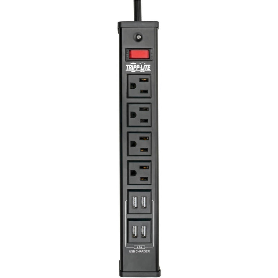 Multiprise avec parasurtenseur Tripp Lite, 4 prises, 4 ports de chargement USB, cordon de 6 pieds - 4 x NEMA 5-15R, 4 x USB - 1875 VA - 450 J - Entrée 120 V CA TLM446USBB