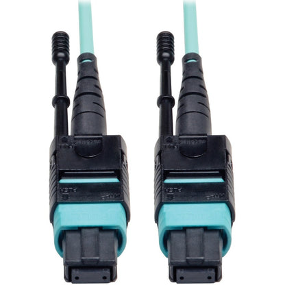 Câble de raccordement MTP/MPO Tripp Lite par Eaton 10 mètres, 12 fibres, 40 GbE Aqua OM3 Plenum N844-10M-12-P