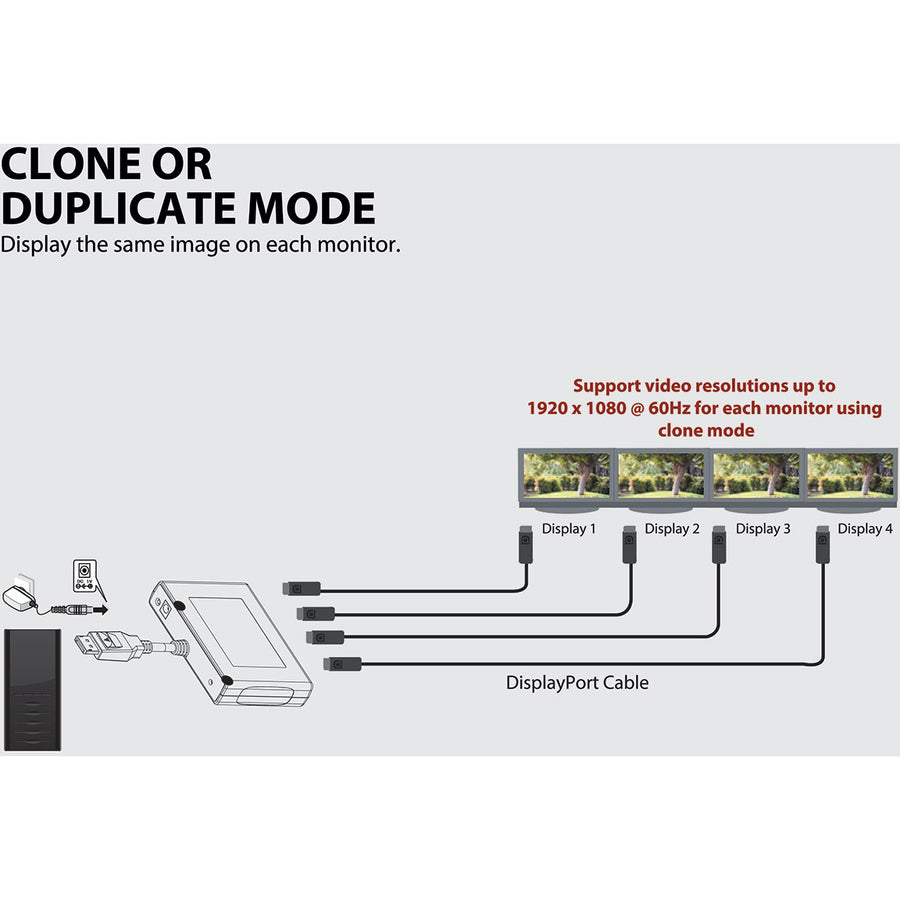 Hub de transport multiflux (MST) DisplayPort 1.2 à 4 ports Tripp Lite par Eaton, 3840 x 2160 (4K x 2K) UHD B156-004-V2