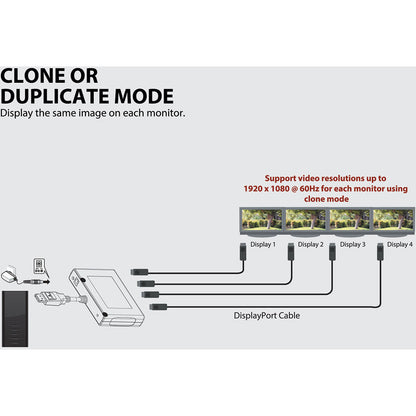 Hub de transport multiflux (MST) DisplayPort 1.2 à 4 ports Tripp Lite par Eaton, 3840 x 2160 (4K x 2K) UHD B156-004-V2