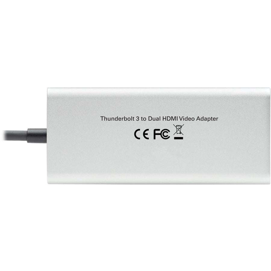 Adaptateur Thunderbolt 3 vers HDMI pour deux écrans Tripp Lite par Eaton (M/2xF) - 4K 60 Hz, 4:4:4, argent MTB3-002-HD