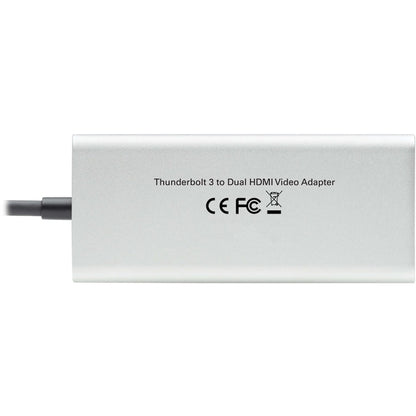 Adaptateur Thunderbolt 3 vers HDMI pour deux écrans Tripp Lite par Eaton (M/2xF) - 4K 60 Hz, 4:4:4, argent MTB3-002-HD