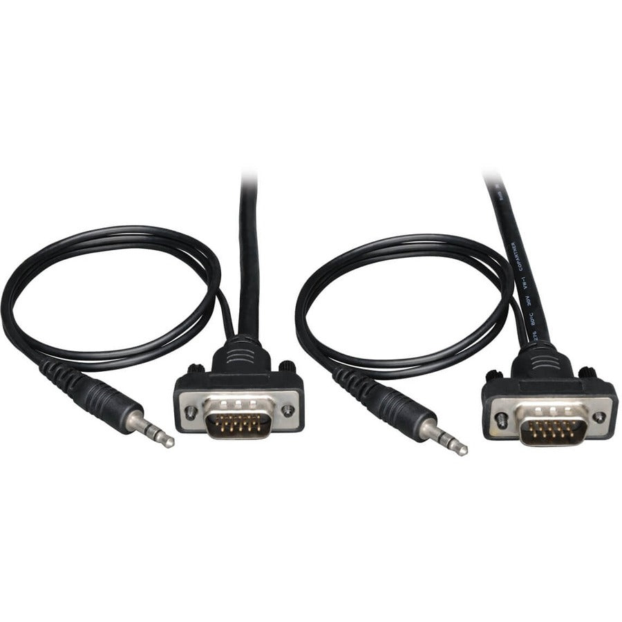 Câble coaxial VGA pour moniteur Tripp Lite 6 pieds à profil bas avec audio et RVB haute résolution HD15 3,5 mm M/M 6' P504-006-SM