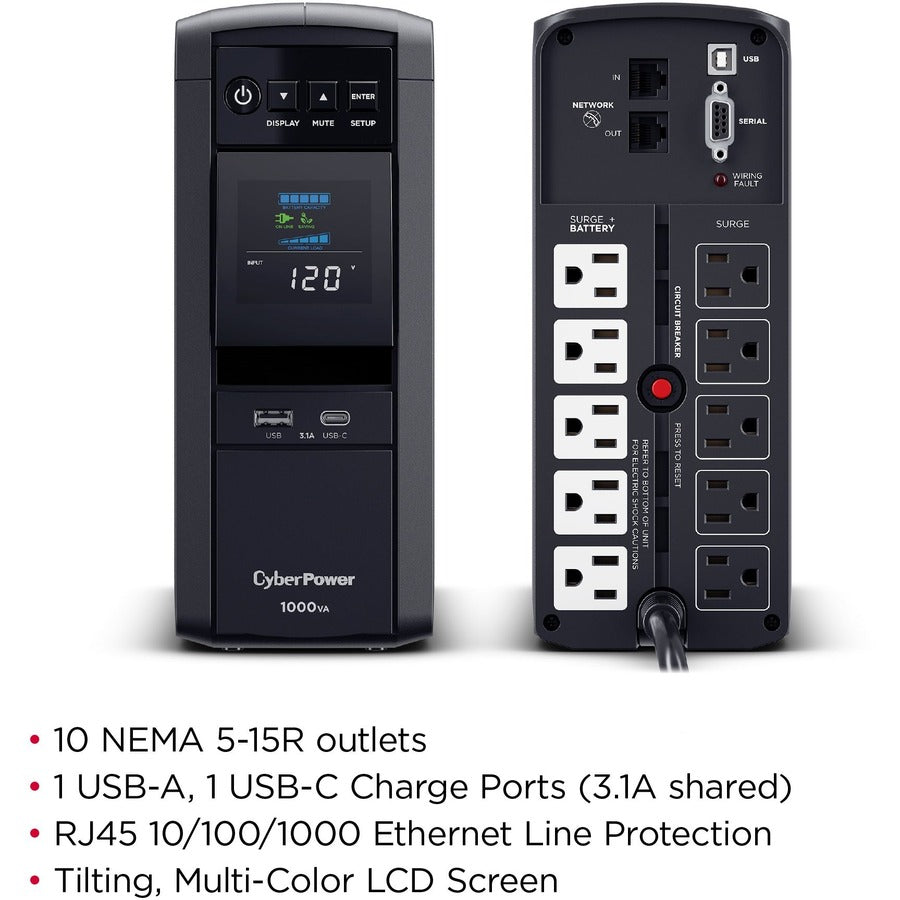 Système d'onduleur CyberPower CyberPower CP1000PFCLCDTAA conforme à la norme TAA CP1000PFCLCDTAA