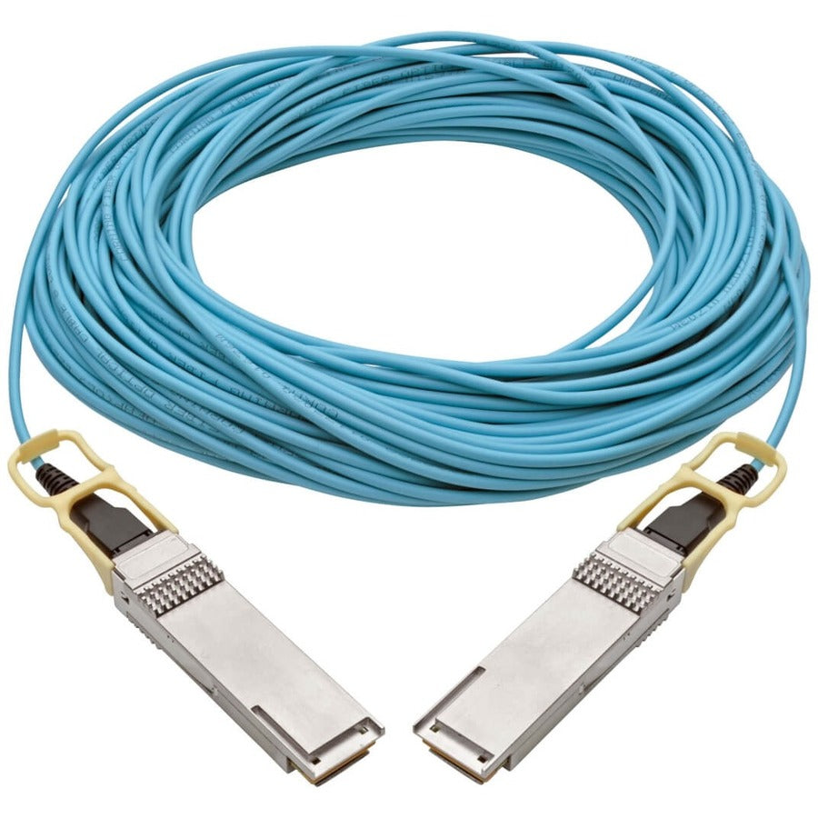 Câble optique actif Tripp Lite by Eaton QSFP28 vers QSFP28 - 100 GbE, AOC, M/M, Aqua, 30 m (98,4 pi) N28H-30M-AQ