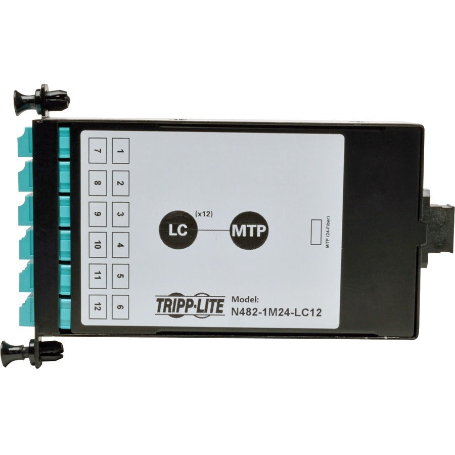 Panneau de brassage 24 fibres Tripp Lite MTP/MPO vers cassette de dérivation x12 LC 10 Gb N482-1M24-LC12