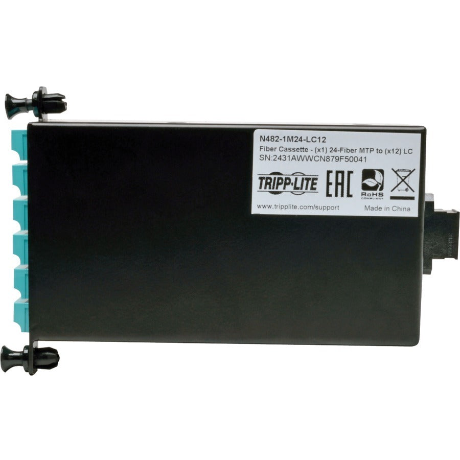 Panneau de brassage 24 fibres Tripp Lite MTP/MPO vers cassette de dérivation x12 LC 10 Gb N482-1M24-LC12