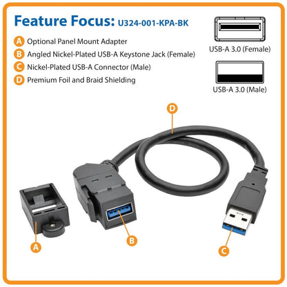 Câble d'extension de transfert de données USB Tripp Lite par Eaton U324-001-KPA-BK U324-001-KPA-BK