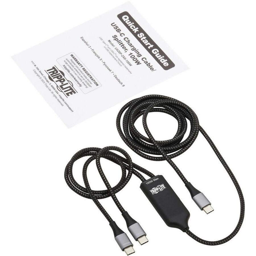 Câble de charge/répartiteur USB-C Tripp Lite par Eaton (M/2xM) - Charge PD 100 W, 6 pi (1,8 m) U420P-2X6-100W
