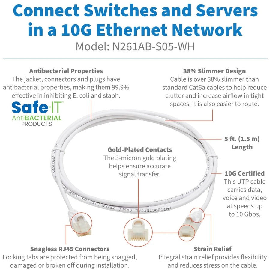 Tripp Lite Safe-IT N261AB-S05-WH Cat.6a UTP Network Cable N261AB-S05-WH