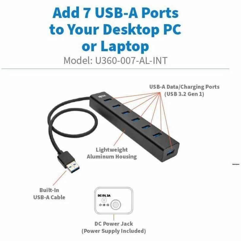 Mini-concentrateur USB-A à 7 ports Tripp Lite par Eaton U360-007-AL-INT U360-007-AL-INT
