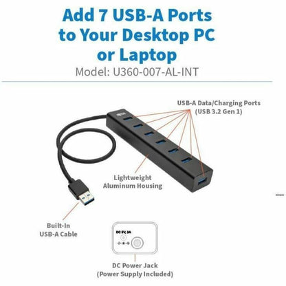 Mini-concentrateur USB-A à 7 ports Tripp Lite par Eaton U360-007-AL-INT U360-007-AL-INT