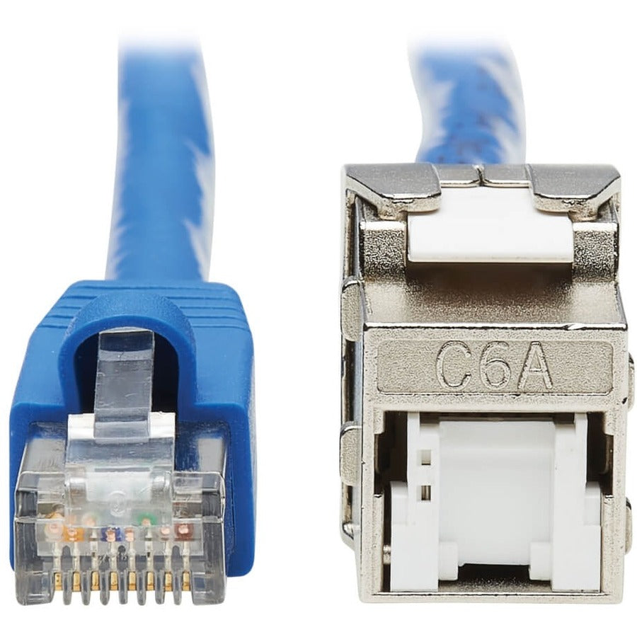 Câble d'assemblage de prise Keystone Cat6a Tripp Lite par Eaton, RJ45 M/F, 18 po, bleu N237A-F18N-WHSH