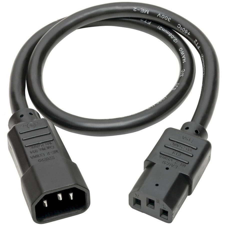 Câble d'extension de cordon d'alimentation Tripp Lite 2 pieds C14 à C13 robuste 15 A 14 AWG 2' P005-002