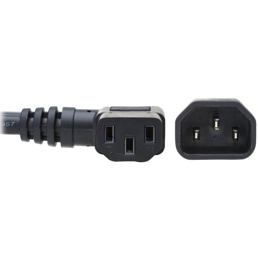 Tripp Lite 2ft Computer Cord Extension Cable C14 to Left Angle C13 10A 18AWG 2' P004-002-13LA