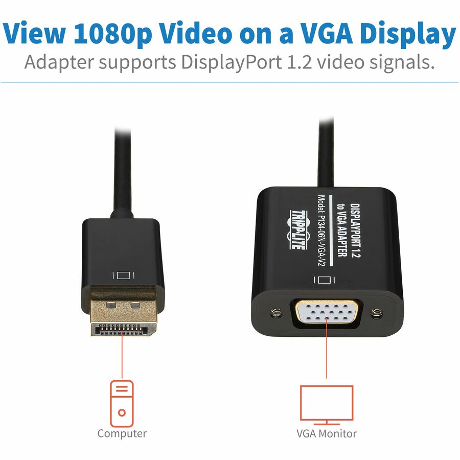 Adaptateur DisplayPort vers VGA Tripp Lite 6 pouces Convertisseur actif DP vers VGA M/F DPort 1.2 6" P134-06N-VGA-V2