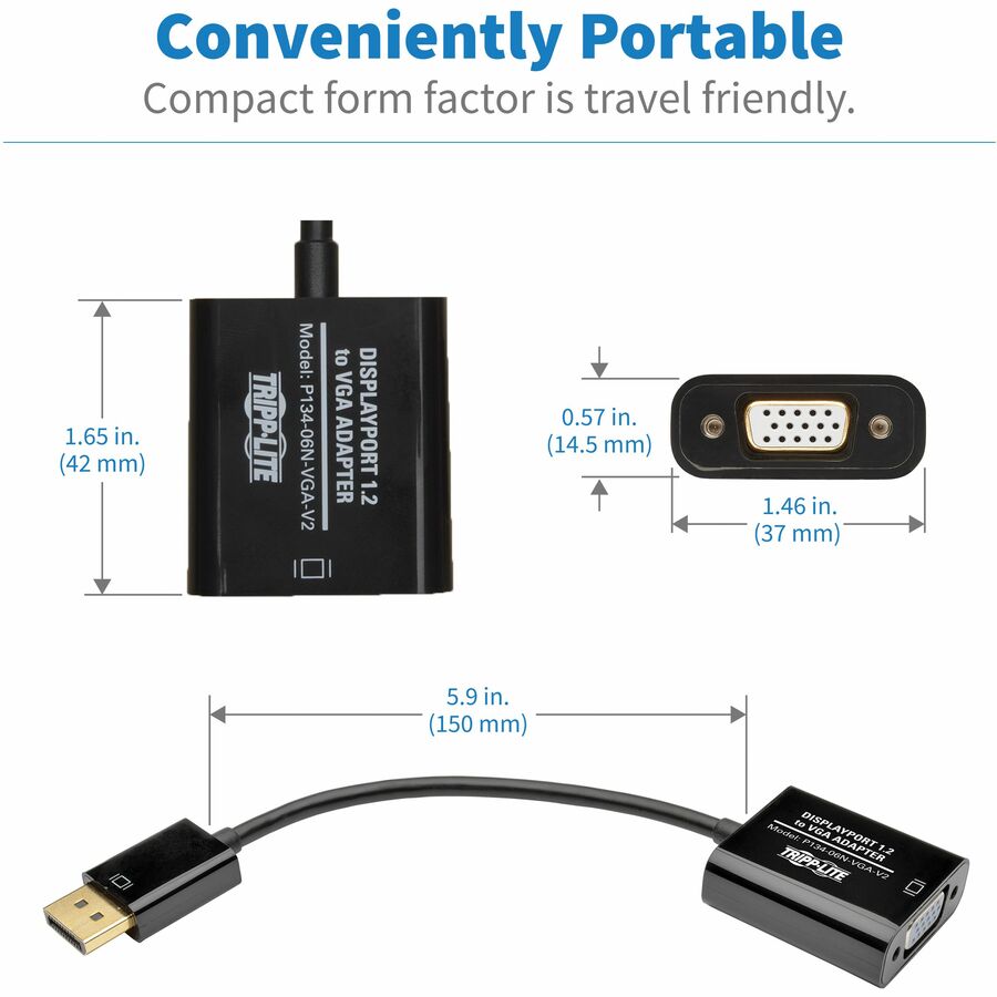 Adaptateur DisplayPort vers VGA Tripp Lite 6 pouces Convertisseur actif DP vers VGA M/F DPort 1.2 6" P134-06N-VGA-V2