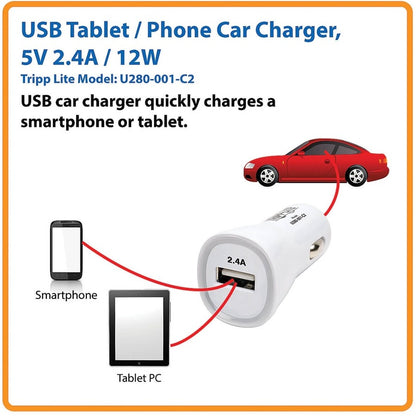 Chargeur USB pour tablette/téléphone de voiture Tripp Lite par Eaton, 5 V/2,4 A U280-001-C2