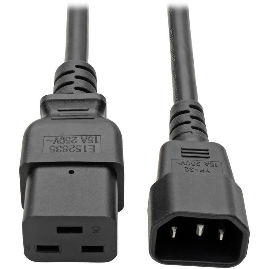 Câble d'extension de cordon d'alimentation Tripp Lite 2 pieds C19 à C14 robuste 15 A 14 AWG 2' P047-002