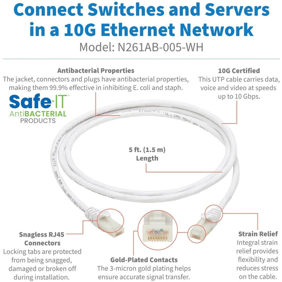 Câble réseau UTP Cat.6a Safe-IT N261AB-005-WH de Tripp Lite N261AB-005-WH