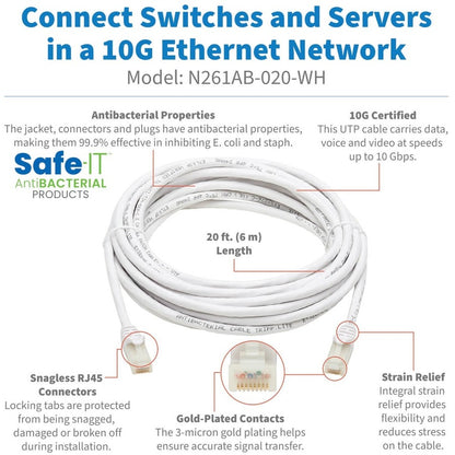 Tripp Lite Safe-IT N261AB-020-WH Cat.6a UTP Network Cable N261AB-020-WH