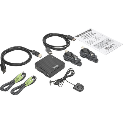 Commutateur KVM DisplayPort 1.2 à 2 ports Tripp Lite par Eaton avec audio, câbles et partage de périphériques USB B004-DP2UA2-K