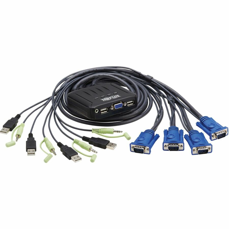 Commutateur KVM VGA 4 ports Tripp Lite par Eaton avec câbles VGA, USB et audio 3,5 mm intégrés B032-VUA4