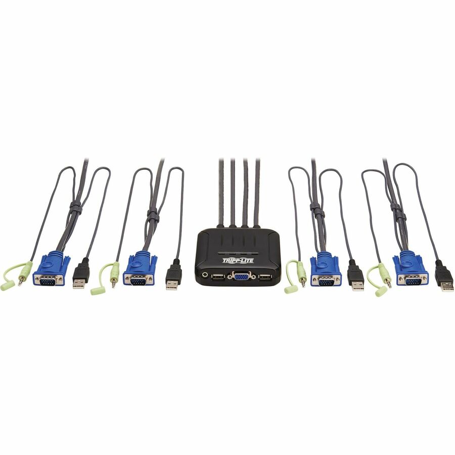 Commutateur KVM VGA 4 ports Tripp Lite par Eaton avec câbles VGA, USB et audio 3,5 mm intégrés B032-VUA4