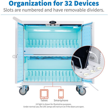 Chariot de chargement UV de qualité hospitalière pour 32 appareils Tripp Lite par Eaton CSC32USBWHG, blanc CSC32USBWHG