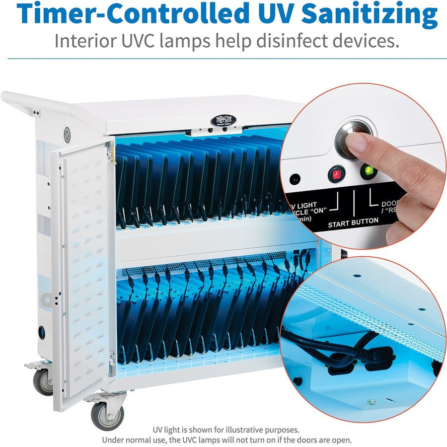 Chariot de chargement UV de qualité hospitalière pour 32 appareils Tripp Lite par Eaton CSC32USBWHG, blanc CSC32USBWHG