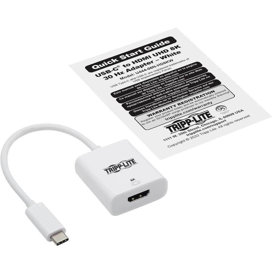 Adaptateur USB-C vers HDMI Tripp Lite par Eaton (M/F) - 8K, HDR, 4:4:4, HDCP 2.3, blanc U444-06N-HD8KW