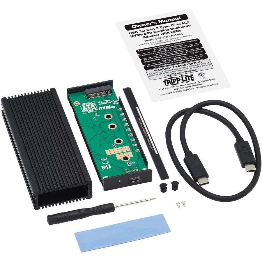 Boîtier de disque dur Tripp Lite by Eaton U457-1M2-NVME-L - Interface hôte USB 3.2 (Gen 2) Type C - Prise en charge UASP externe - Noir U457-1M2-NVME-L