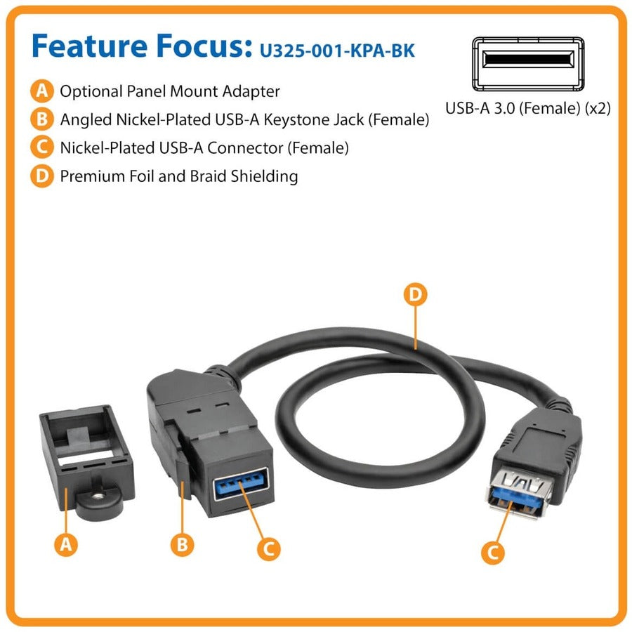 Câble de transfert de données USB Tripp Lite par Eaton U325-001-KPA-BK U325-001-KPA-BK