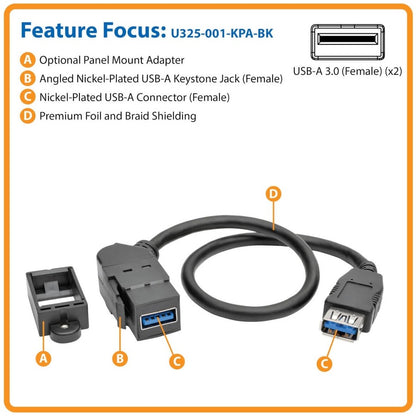 Câble de transfert de données USB Tripp Lite par Eaton U325-001-KPA-BK U325-001-KPA-BK