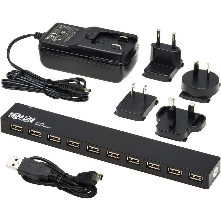 Hub USB 10 ports Tripp Lite par Eaton avec alimentation et adaptateurs de prise internationaux U223-010-INT