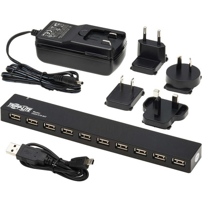 Hub USB 10 ports Tripp Lite par Eaton avec alimentation et adaptateurs de prise internationaux U223-010-INT