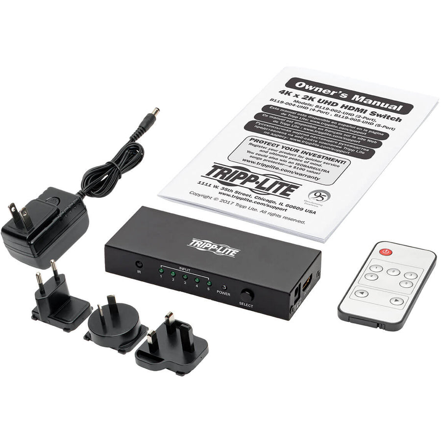 Commutateur HDMI 5 ports Tripp Lite by Eaton B119-005-UHD avec télécommande - 4K x 2K UHD à 60 Hz B119-005-UHD