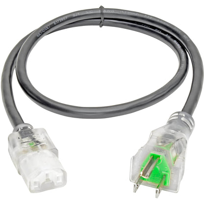 Câble d'alimentation pour ordinateur Tripp Lite 3 pieds Câble médical hospitalier 5-15P vers C13 Transparent 13A 16AWG 3' P006-003-HG13CL